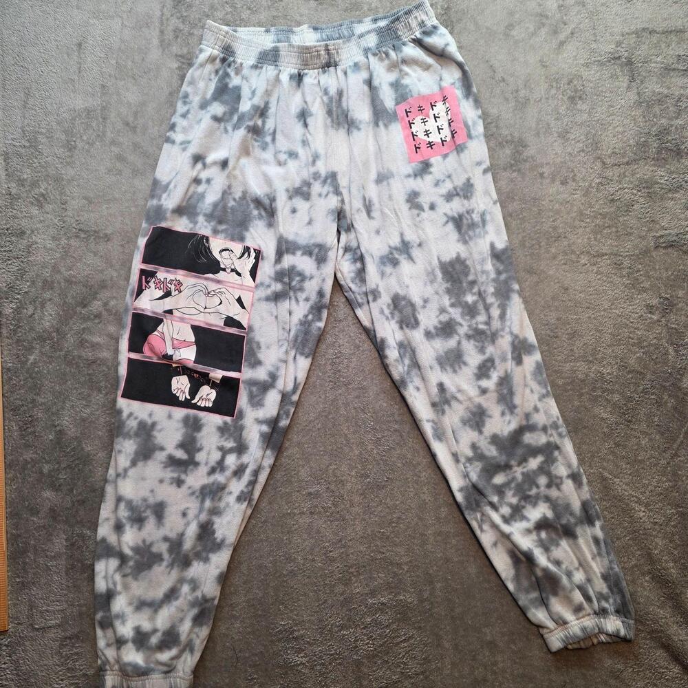 Goodie Two Sleeves Sweatpants Mens M Gray Tie‎ Dye Anime Graphic Fleece Joggers